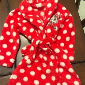 Disney Kids Red and White Polka Dot Minnie Mouse Fleece Robe